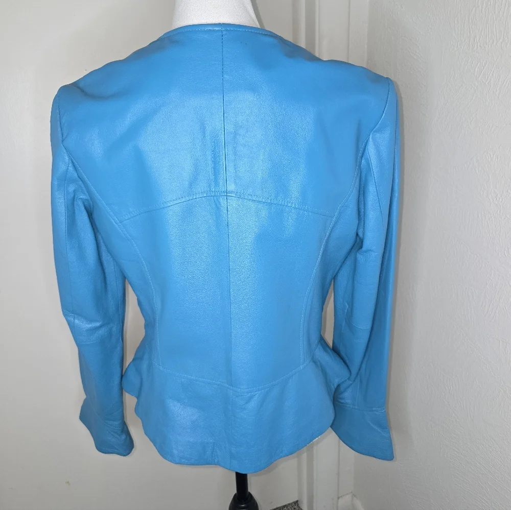 Shape FX Vibrant Blue Leather Jacket Size 14 (Fits More Like Sm 12 Or 10) - Picture 4 of 8